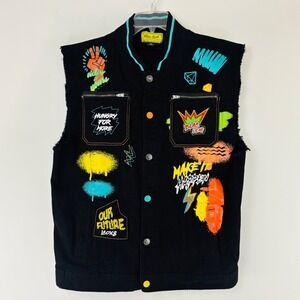 Blac Leaf Limited Edition Mens 2XL Black Denim Graffiti Graphic Streetwear Vest